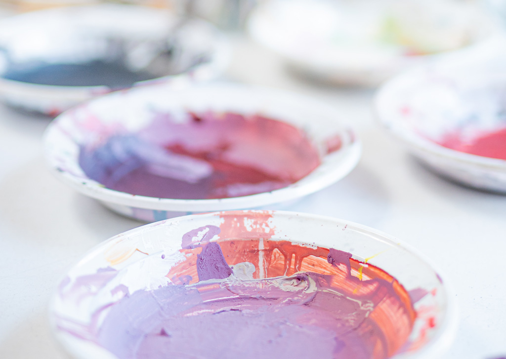 Paint pots in artist's studio, Craft Britain